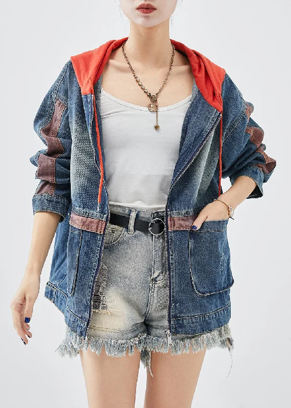 Women's cropped leather coats with silver studs for an edgy lookCasual Red Hooded Patchwork Denim Coats Fall Women's cropped leather coats with silver studs for an edgy lookCasual Red Hooded Patchwork Denim Coats Fall