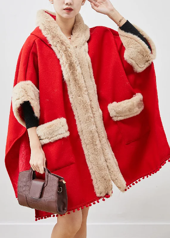 Women's cropped leather coats with silver studs for an edgy lookCasual Red Oversized Patchwork Fuzzy Ball Decorated Woolen Coats Winter Women's cropped leather coats with silver studs for an edgy lookCasual Red Oversized Patchwork Fuzzy Ball Decorated Woolen Coats Winter
