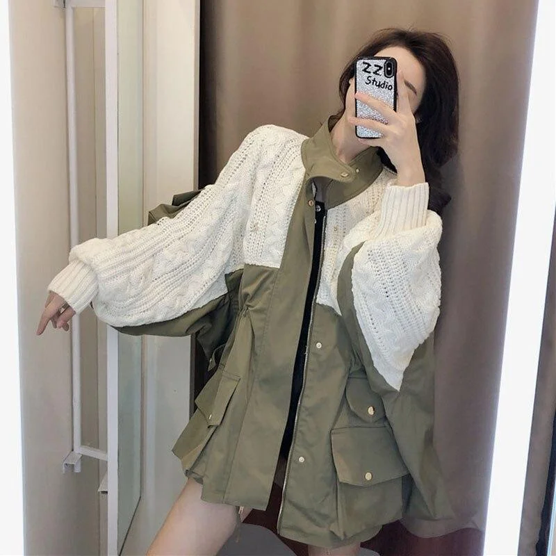 Long women's mac coats in a lightweight fabric for spring showersCasual Stand Collar Loose Top Coat Trendy Contrast Color All-match Long women's mac coats in a lightweight fabric for spring showersCasual Stand Collar Loose Top Coat Trendy Contrast Color All-match