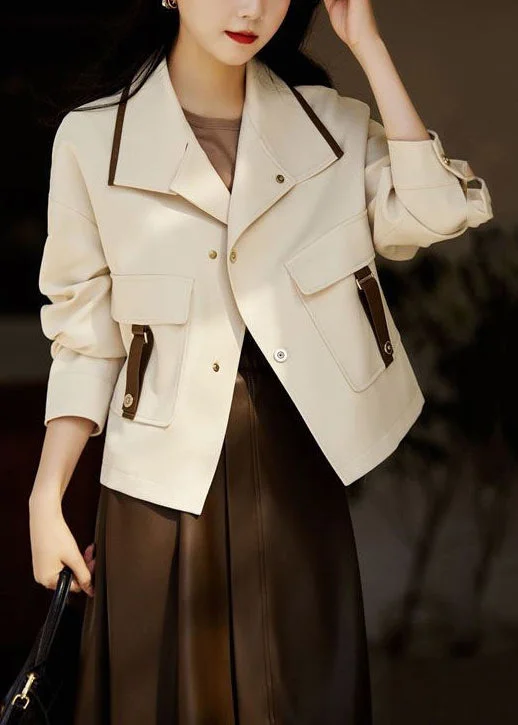 Petite women's wool blend coats with a tailored fit for a flattering silhouetteCasual White Peter Pan Collar Patchwork Pockets Cotton Coats Fall