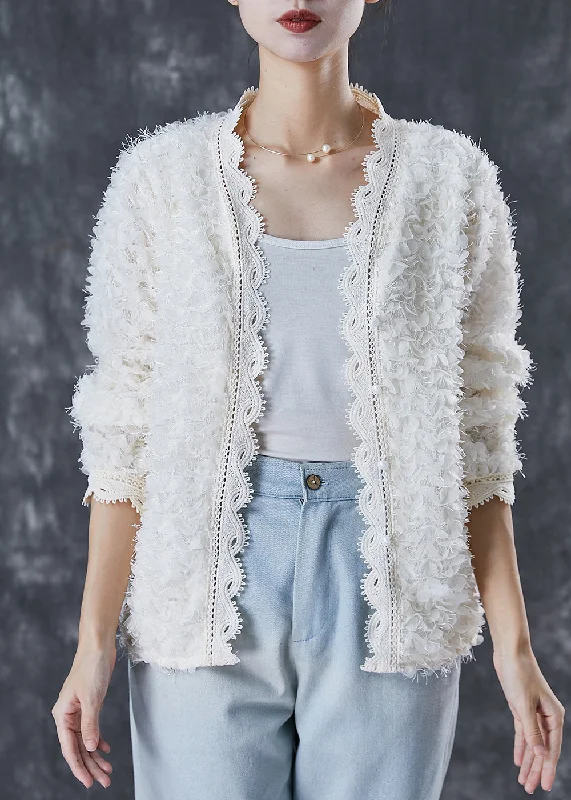 Women's waterproof parka coats with multiple pockets for practicalityCasual White Tasseled Patchwork Lace Knit Loose Coat Spring Women's waterproof parka coats with multiple pockets for practicalityCasual White Tasseled Patchwork Lace Knit Loose Coat Spring