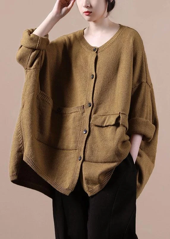 Women's knee - length wool blend coats with a fur collar for added warmthCasual Yellow Asymmetrical Design Pockets Knit Coat Women's knee - length wool blend coats with a fur collar for added warmthCasual Yellow Asymmetrical Design Pockets Knit Coat