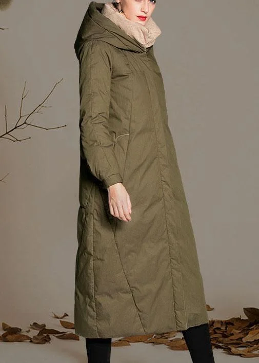 Mid - length women's down coats in a slim fit for a modern and sleek appearanceChic Army Green Pockets Warm Wear on both sides Winter Duck Down Down Coat Mid - length women's down coats in a slim fit for a modern and sleek appearanceChic Army Green Pockets Warm Wear on both sides Winter Duck Down Down Coat