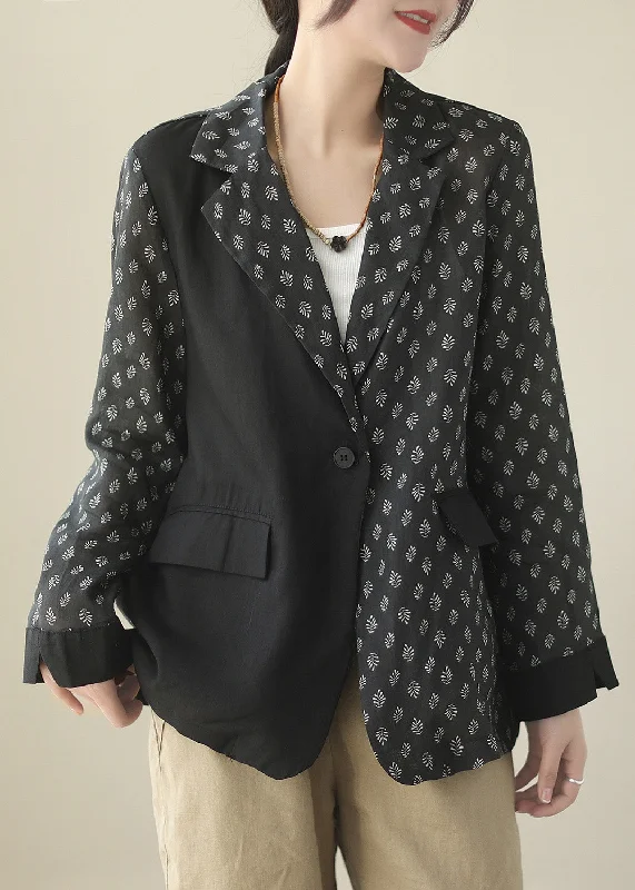 Quilted down women's coats with removable hoods for outdoor activitiesChic Black Patchwork Button Ramie Coat Spring Quilted down women's coats with removable hoods for outdoor activitiesChic Black Patchwork Button Ramie Coat Spring