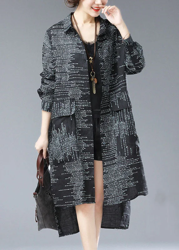 Women's waterproof parka coats with multiple pockets for practicalityChic Black Peter Pan Collar Print Pockets Patchwork Cotton Long Coat Fall Women's waterproof parka coats with multiple pockets for practicalityChic Black Peter Pan Collar Print Pockets Patchwork Cotton Long Coat Fall
