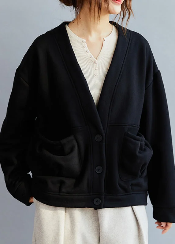 Women's waterproof parka coats with multiple pockets for practicalityChic Black V Neck Pockets Warm Fleece Coat Winter Women's waterproof parka coats with multiple pockets for practicalityChic Black V Neck Pockets Warm Fleece Coat Winter