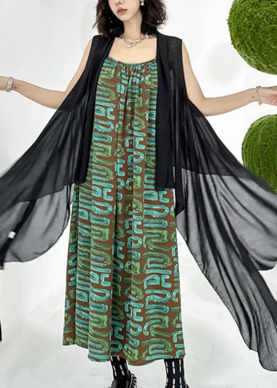 Long women's mac coats in a lightweight fabric for spring showersChic Black Waistcoat And Spaghetti Strap Dress Patchwork Chiffon Two Pieces Set Sleeveless Long women's mac coats in a lightweight fabric for spring showersChic Black Waistcoat And Spaghetti Strap Dress Patchwork Chiffon Two Pieces Set Sleeveless