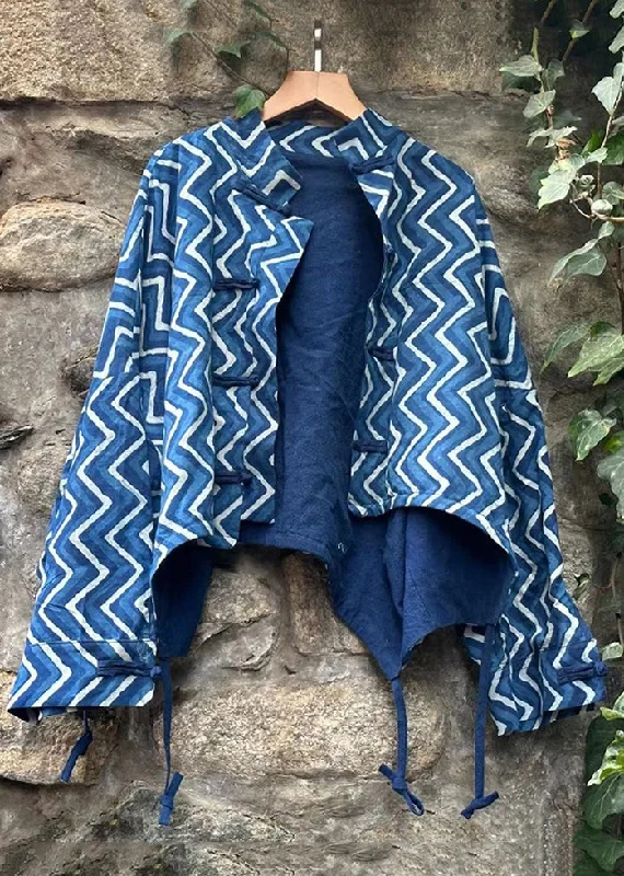 Quilted down women's coats with removable hoods for outdoor activitiesChic Blue Button Print Patchwork Cotton Coat Fall Quilted down women's coats with removable hoods for outdoor activitiesChic Blue Button Print Patchwork Cotton Coat Fall