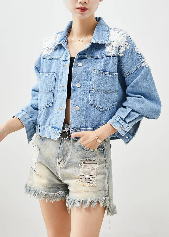 Women's longline double - breasted camel coats for a sophisticated lookChic Blue Oversized Stereoscopic Floral Denim Coat Fall Women's longline double - breasted camel coats for a sophisticated lookChic Blue Oversized Stereoscopic Floral Denim Coat Fall