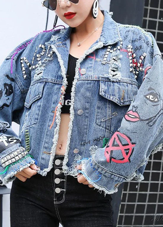 Women's faux fur coats in bright colors for a bold fashion statementChic Blue Peter Pan Collar Print Rivet Patchwork Denim Coats Spring Women's faux fur coats in bright colors for a bold fashion statementChic Blue Peter Pan Collar Print Rivet Patchwork Denim Coats Spring