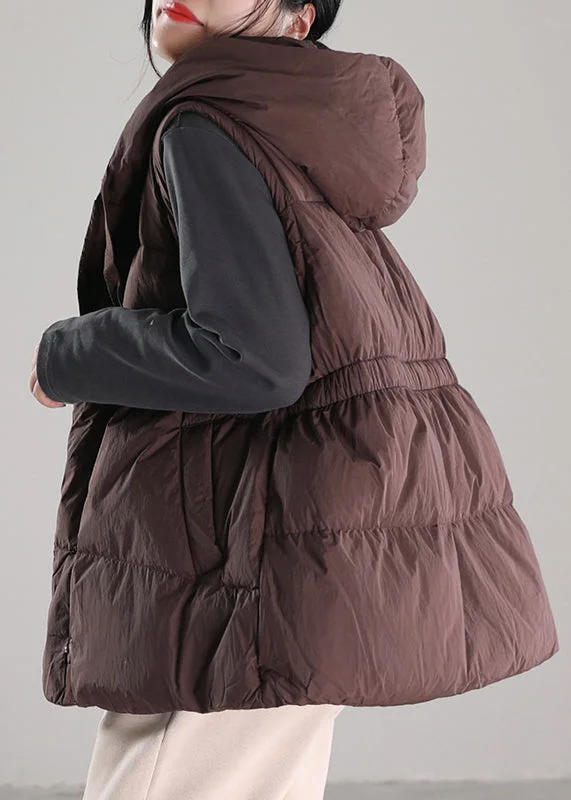 Women's pea coats with brass buttons for a nautical - inspired styleChic Coffee Drawstring Duck Down Hooded Waistcoat Winter Women's pea coats with brass buttons for a nautical - inspired styleChic Coffee Drawstring Duck Down Hooded Waistcoat Winter