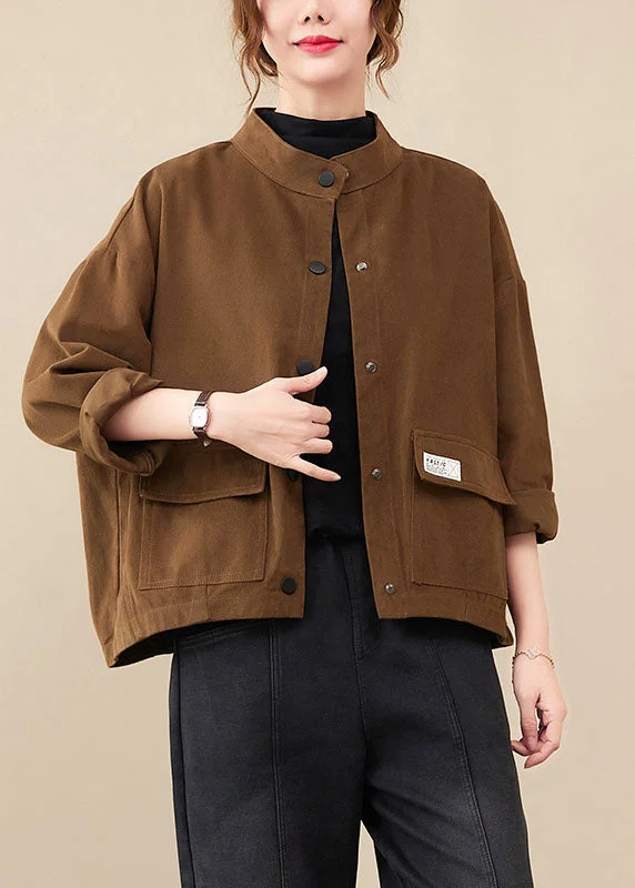 Long women's mac coats in a lightweight fabric for spring showersChic Coffee Pockets Patchwork Button Coats Fall Long women's mac coats in a lightweight fabric for spring showersChic Coffee Pockets Patchwork Button Coats Fall