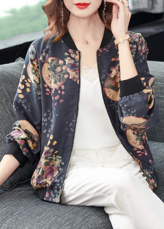 Checkered women's wool coats in a classic pattern for a timeless styleChic Dark Gray Zip Up Print Pockets Patchwork Silk Coats Fall Checkered women's wool coats in a classic pattern for a timeless styleChic Dark Gray Zip Up Print Pockets Patchwork Silk Coats Fall