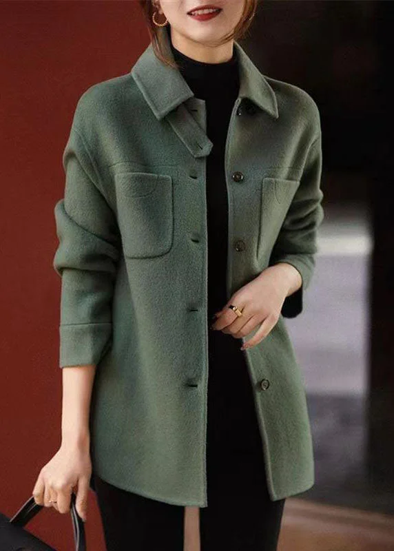 Women's longline double - breasted camel coats for a sophisticated lookChic Green Peter Pan Collar Button Pockets Patchwork Woolen Coats Fall Women's longline double - breasted camel coats for a sophisticated lookChic Green Peter Pan Collar Button Pockets Patchwork Woolen Coats Fall