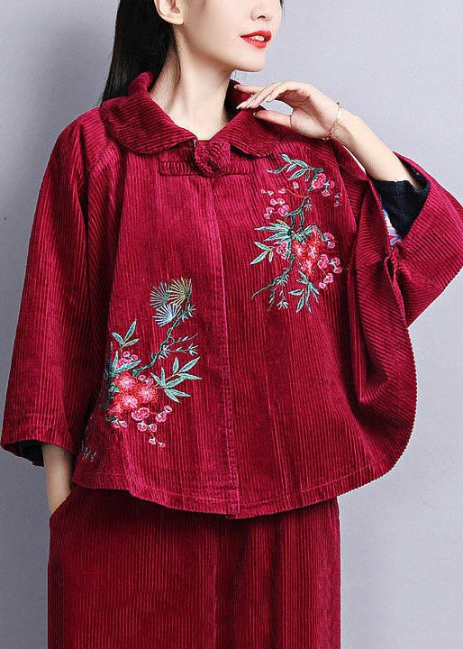 Long women's mac coats in a lightweight fabric for spring showersChic Mulberry Peter Pan Collar Embroideried Corduroy Coats Cloak Sleeves Long women's mac coats in a lightweight fabric for spring showersChic Mulberry Peter Pan Collar Embroideried Corduroy Coats Cloak Sleeves