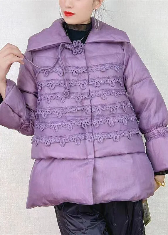 Water - resistant women's trench coats with adjustable cuffs for rainy daysChic Purple Peter Pan Collar Button Patchwork Duck Down Coat Winter Water - resistant women's trench coats with adjustable cuffs for rainy daysChic Purple Peter Pan Collar Button Patchwork Duck Down Coat Winter