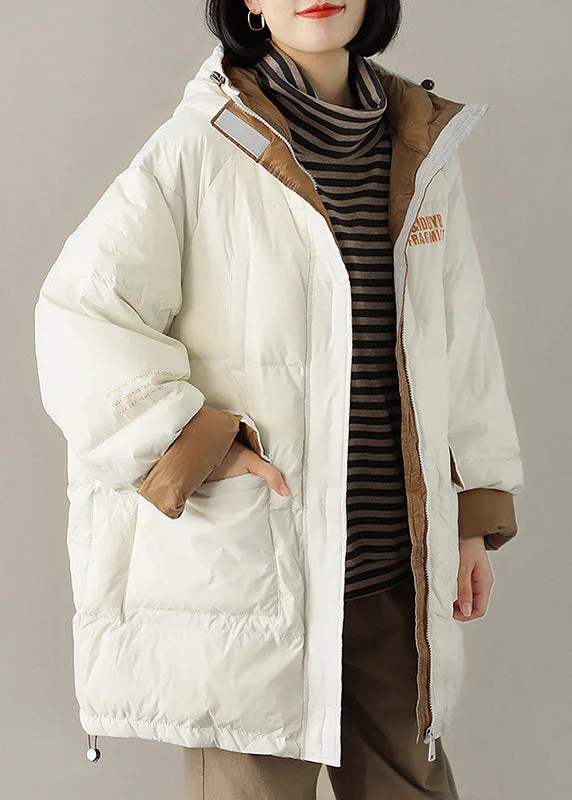 Shearling - lined women's leather coats for ultimate warmth and luxuryChic White hooded Pockets Casual Winter Down Coat Shearling - lined women's leather coats for ultimate warmth and luxuryChic White hooded Pockets Casual Winter Down Coat