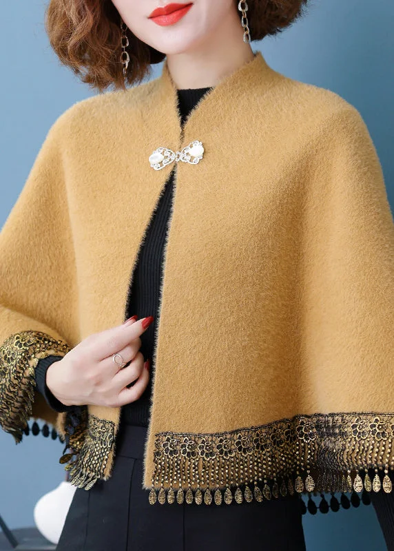 Oversized women's wool coats in a monochromatic look for a trendy outfitChic Yellow Stand Collar Tasseled Pockets Patchwork Mink Velvet Coats Fall Oversized women's wool coats in a monochromatic look for a trendy outfitChic Yellow Stand Collar Tasseled Pockets Patchwork Mink Velvet Coats Fall
