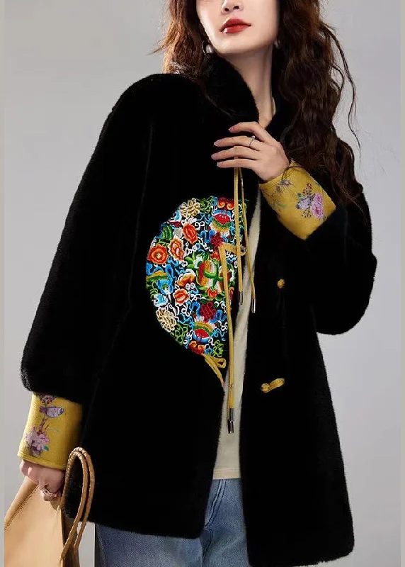 Women's faux fur coats in bright colors for a bold fashion statementChinese Style Black Tasseled Embroidered Leather And Fur Coats Spring Women's faux fur coats in bright colors for a bold fashion statementChinese Style Black Tasseled Embroidered Leather And Fur Coats Spring