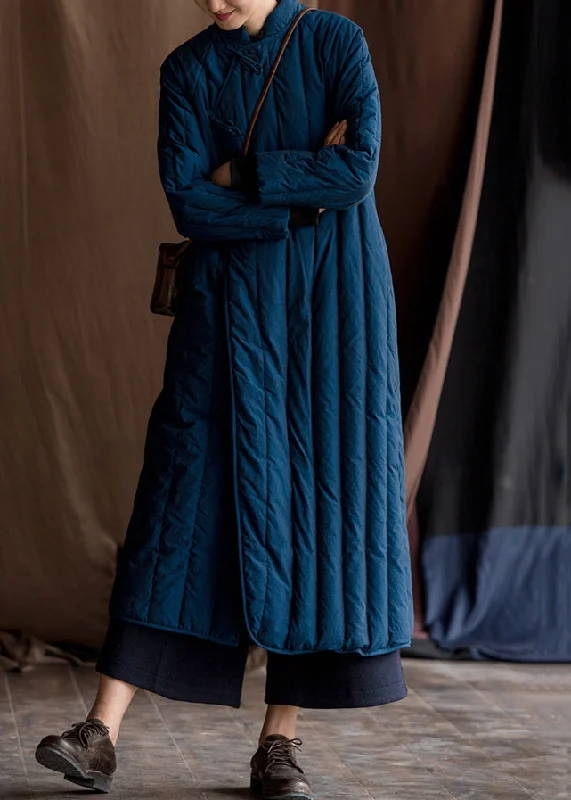 Embroidered women's cotton coats in a bohemian pattern for a unique designChinese Style Blue Stand Collar Button Duck Down Coat Winter Embroidered women's cotton coats in a bohemian pattern for a unique designChinese Style Blue Stand Collar Button Duck Down Coat Winter