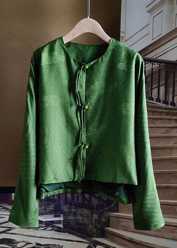 Oversized women's wool coats in a monochromatic look for a trendy outfitChinese Style Green Tasseled Button Jacquard Silk Coats Spring Oversized women's wool coats in a monochromatic look for a trendy outfitChinese Style Green Tasseled Button Jacquard Silk Coats Spring