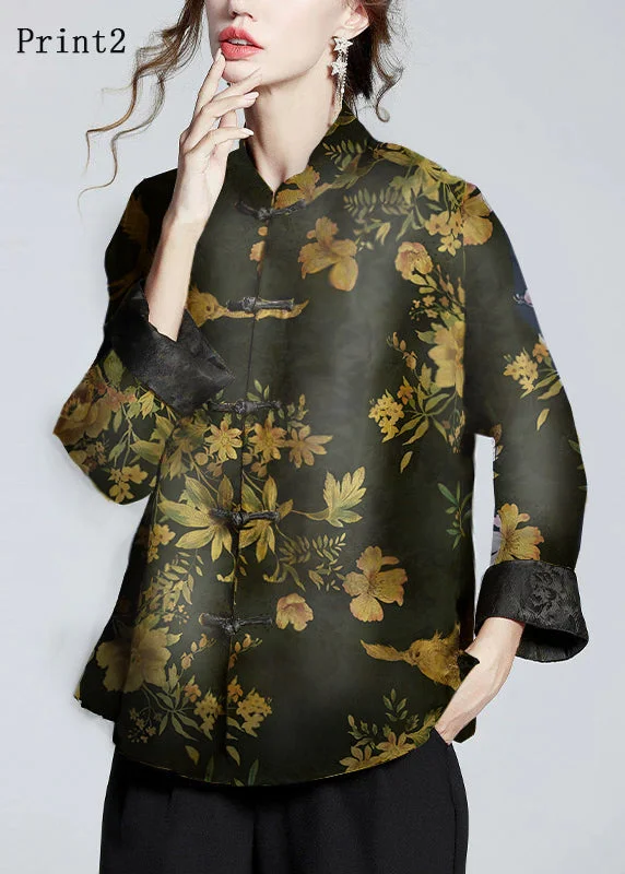 Quilted down women's coats with removable hoods for outdoor activitiesChinese Style Print2 Stand Collar Button Print Silk Coats Long Sleeve Quilted down women's coats with removable hoods for outdoor activitiesChinese Style Print2 Stand Collar Button Print Silk Coats Long Sleeve
