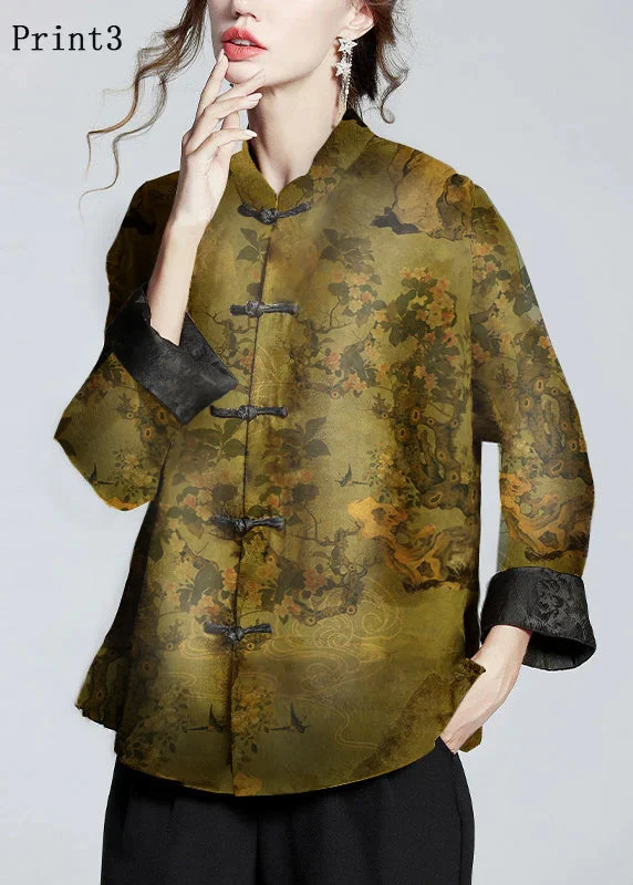 Women's faux fur coats in bright colors for a bold fashion statementChinese Style Print3 Stand Collar Button Print Silk Coats Long Sleeve Women's faux fur coats in bright colors for a bold fashion statementChinese Style Print3 Stand Collar Button Print Silk Coats Long Sleeve