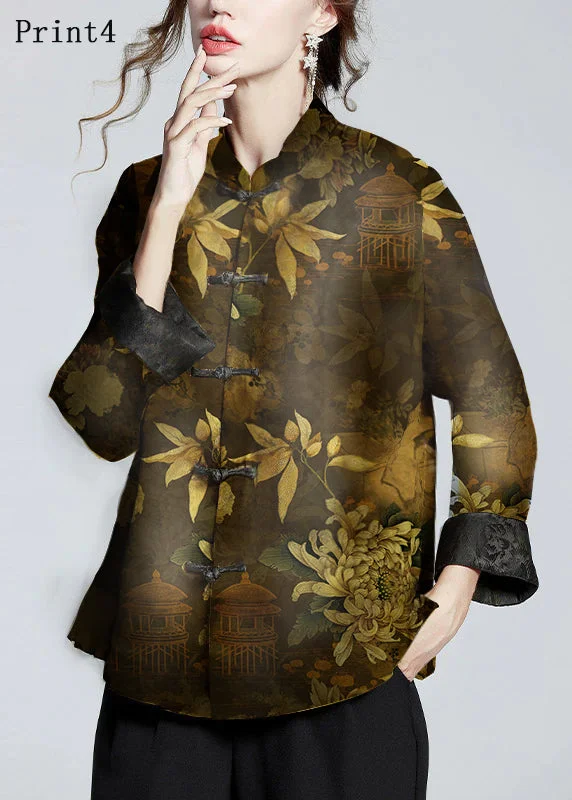 Water - resistant women's trench coats with adjustable cuffs for rainy daysChinese Style Print4 Stand Collar Button Print Silk Coats Long Sleeve Water - resistant women's trench coats with adjustable cuffs for rainy daysChinese Style Print4 Stand Collar Button Print Silk Coats Long Sleeve