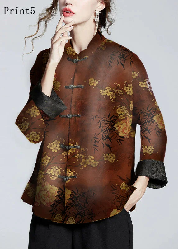 Checkered women's wool coats in a classic pattern for a timeless styleChinese Style Print5 Stand Collar Button Print Silk Coats Long Sleeve Checkered women's wool coats in a classic pattern for a timeless styleChinese Style Print5 Stand Collar Button Print Silk Coats Long Sleeve
