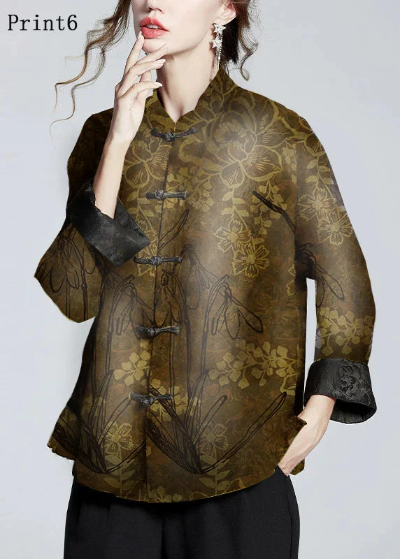 Women's cropped leather coats with silver studs for an edgy lookChinese Style Print6 Stand Collar Button Print Silk Coats Long Sleeve Women's cropped leather coats with silver studs for an edgy lookChinese Style Print6 Stand Collar Button Print Silk Coats Long Sleeve