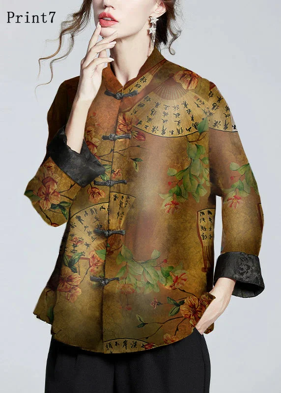 Belted women's cashmere coats in soft pastels for a luxurious feelChinese Style Print7 Stand Collar Button Print Silk Coats Long Sleeve Belted women's cashmere coats in soft pastels for a luxurious feelChinese Style Print7 Stand Collar Button Print Silk Coats Long Sleeve