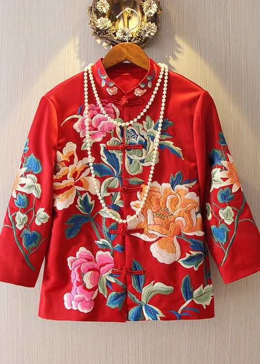 Long women's mac coats in a lightweight fabric for spring showersChinese Style Red Embroideried Floral Coats Spring Long women's mac coats in a lightweight fabric for spring showersChinese Style Red Embroideried Floral Coats Spring