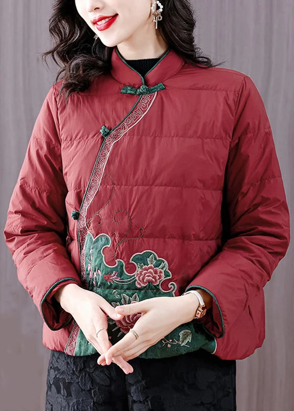 Women's cropped leather coats with silver studs for an edgy lookChinese Style Red Stand Collar Embroideried Fine Cotton Filled Jackets Winter Women's cropped leather coats with silver studs for an edgy lookChinese Style Red Stand Collar Embroideried Fine Cotton Filled Jackets Winter