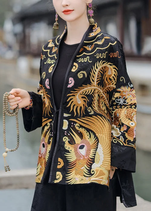 Women's long - sleeve wool coats in a houndstooth pattern for a classic charmChinese Style Yellow Embroidered Lace Up Silk Coats Spring Women's long - sleeve wool coats in a houndstooth pattern for a classic charmChinese Style Yellow Embroidered Lace Up Silk Coats Spring