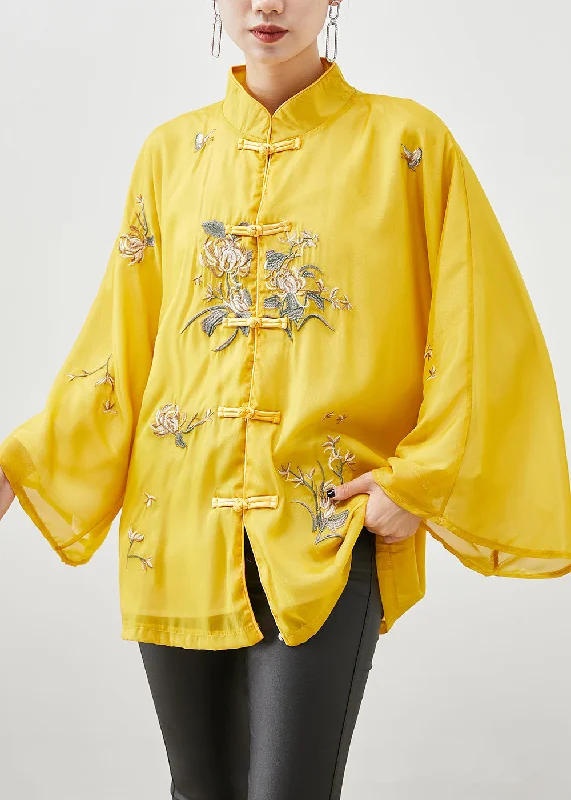 Long women's mac coats in a lightweight fabric for spring showersChinese Style Yellow Embroideried Silk Jackets Fall Long women's mac coats in a lightweight fabric for spring showersChinese Style Yellow Embroideried Silk Jackets Fall
