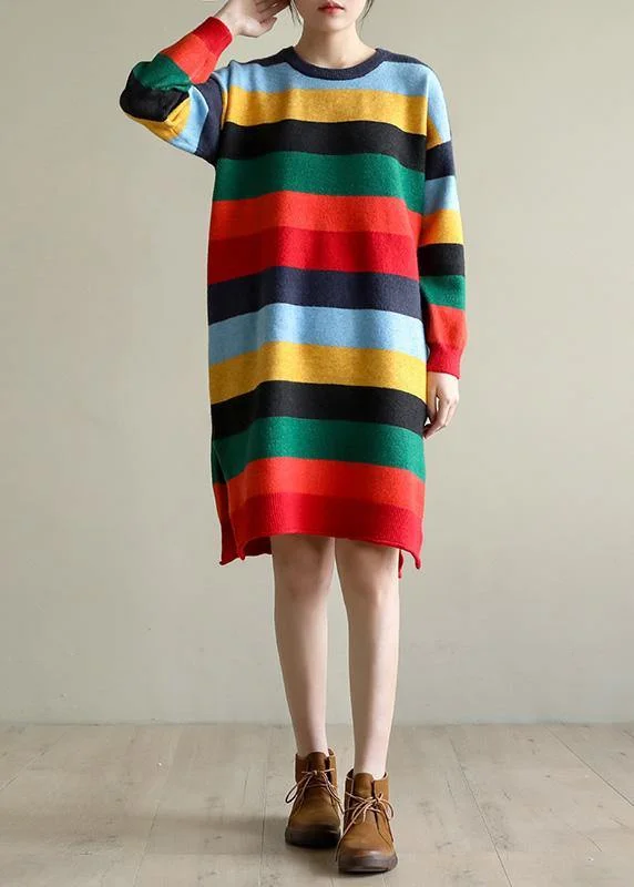Plus Size Women's Open - Front Cardigan Style Sweater DressesChristmas rainbow striped Sweater knit top pattern Moda side open oversized spring knitted tops Plus Size Women's Open - Front Cardigan Style Sweater DressesChristmas rainbow striped Sweater knit top pattern Moda side open oversized spring knitted tops