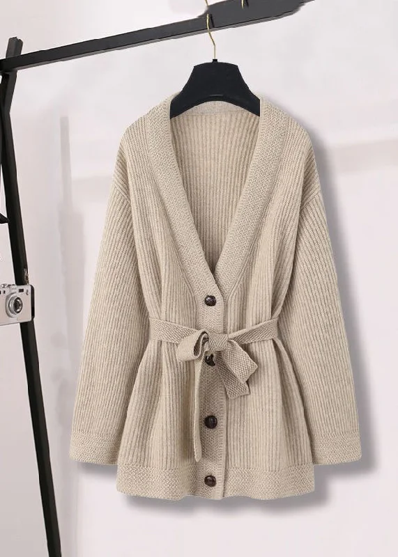 Mid - length women's down coats in a slim fit for a modern and sleek appearanceClassy Apricot Oversized Tie Waist Knit Coat Fall Mid - length women's down coats in a slim fit for a modern and sleek appearanceClassy Apricot Oversized Tie Waist Knit Coat Fall