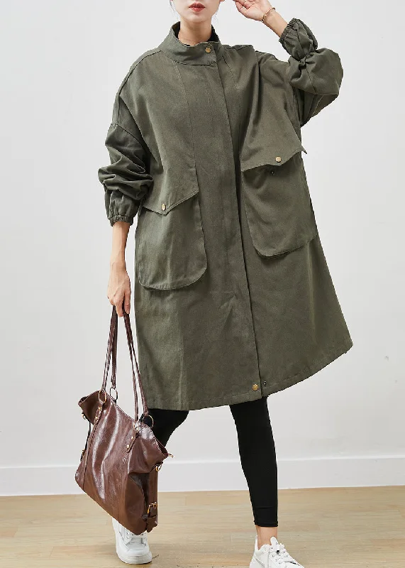 Hooded women's puffer coats in neon colors for high - visibility sportsClassy Army Green Oversized Pockets Cotton Coat Outwear Spring Hooded women's puffer coats in neon colors for high - visibility sportsClassy Army Green Oversized Pockets Cotton Coat Outwear Spring