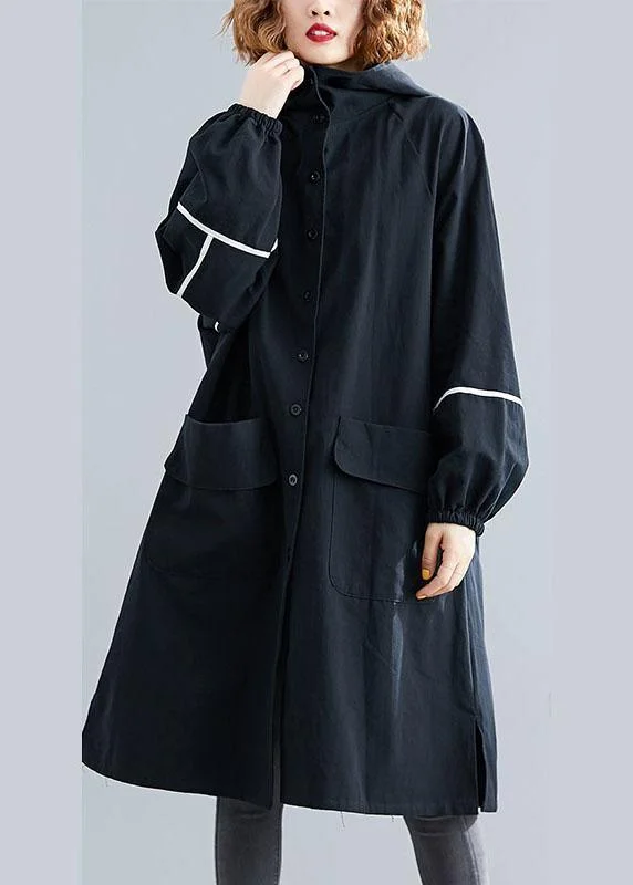 Women's waterproof parka coats with multiple pockets for practicalityClassy Black Button Pockets Loose Fall Long sleeve Hooded Coat Women's waterproof parka coats with multiple pockets for practicalityClassy Black Button Pockets Loose Fall Long sleeve Hooded Coat