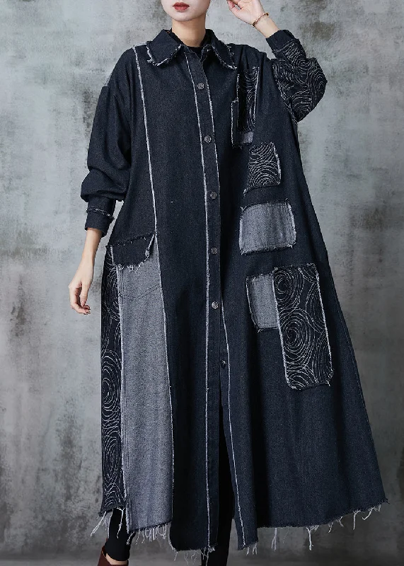 Petite women's wool blend coats with a tailored fit for a flattering silhouetteClassy Black Oversized Patchwork Applique Denim Coat Spring Petite women's wool blend coats with a tailored fit for a flattering silhouetteClassy Black Oversized Patchwork Applique Denim Coat Spring