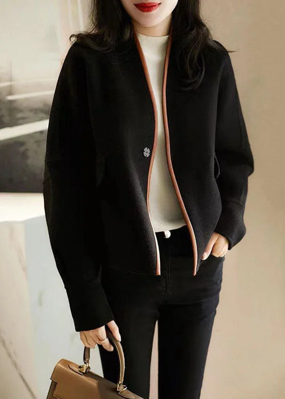 Women's longline double - breasted camel coats for a sophisticated lookClassy Black V Neck Patchwork Button Wooled Blend Coats Fall Women's longline double - breasted camel coats for a sophisticated lookClassy Black V Neck Patchwork Button Wooled Blend Coats Fall