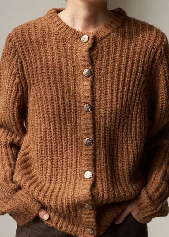 Petite women's wool blend coats with a tailored fit for a flattering silhouetteClassy Brown Button Woolen Knit Loose Coat Winter Petite women's wool blend coats with a tailored fit for a flattering silhouetteClassy Brown Button Woolen Knit Loose Coat Winter
