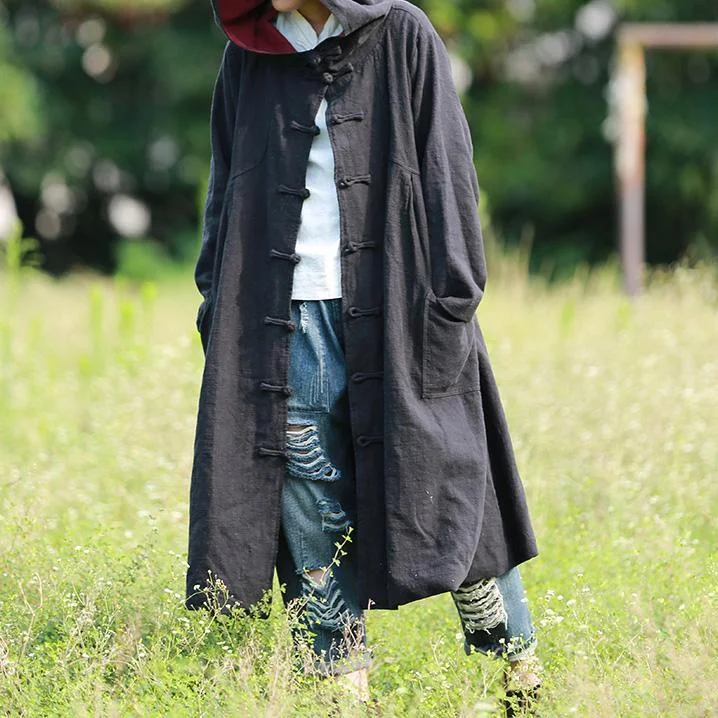 Women's pea coats with brass buttons for a nautical - inspired styleClassy Chinese Button Fashion tunic coats black hooded Knee jackets fall Women's pea coats with brass buttons for a nautical - inspired styleClassy Chinese Button Fashion tunic coats black hooded Knee jackets fall
