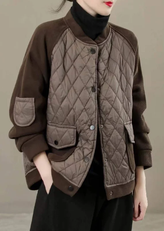 Women's waterproof parka coats with multiple pockets for practicalityClassy Coffee Stand Collar Pockets Patchwork Fine Cotton Filled Jackets Winter Women's waterproof parka coats with multiple pockets for practicalityClassy Coffee Stand Collar Pockets Patchwork Fine Cotton Filled Jackets Winter