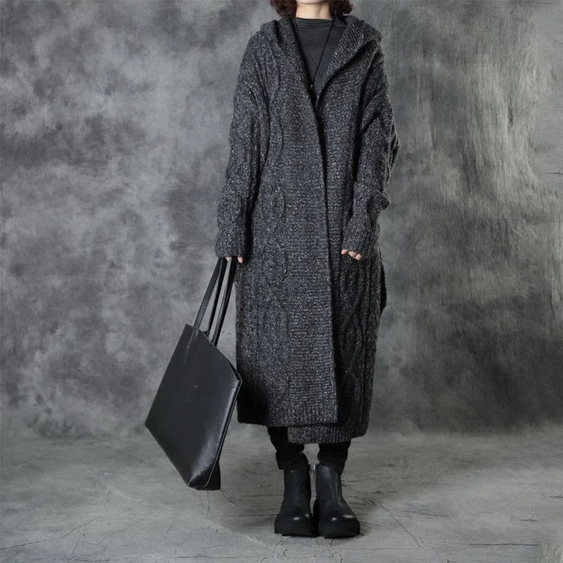 Belted women's cashmere coats in soft pastels for a luxurious feelClassy Dark Gray Loose Hooded Fall Knitwear Coat Belted women's cashmere coats in soft pastels for a luxurious feelClassy Dark Gray Loose Hooded Fall Knitwear Coat