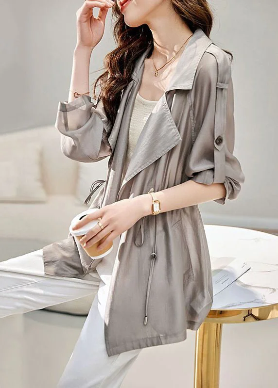 Women's longline double - breasted camel coats for a sophisticated lookClassy Grey Lapel Cinched UPF 50+ Coat Jacket Fall Women's longline double - breasted camel coats for a sophisticated lookClassy Grey Lapel Cinched UPF 50+ Coat Jacket Fall