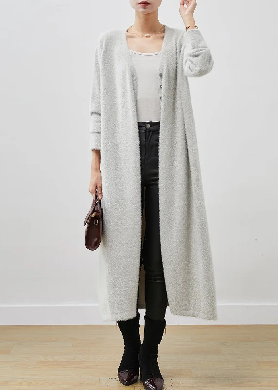 Plus size women's wool blend coats for a warm and stylish winterClassy Grey Oversized Mink Velvet Knitted Loose Coat Winter Plus size women's wool blend coats for a warm and stylish winterClassy Grey Oversized Mink Velvet Knitted Loose Coat Winter