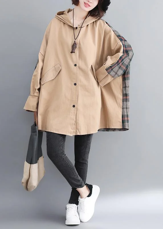 Women's reversible down coats with two - tone designs for versatile stylingClassy Hooded Patchwork Fashion Tunic Coats Khaki Coats Women's reversible down coats with two - tone designs for versatile stylingClassy Hooded Patchwork Fashion Tunic Coats Khaki Coats