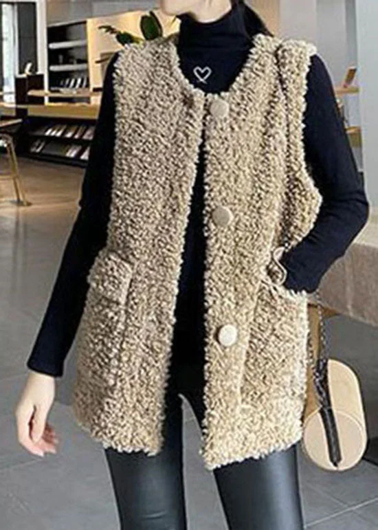 Quilted down women's coats with removable hoods for outdoor activitiesClassy Khaki Button Pockets Faux Fur Winter waistcoat Quilted down women's coats with removable hoods for outdoor activitiesClassy Khaki Button Pockets Faux Fur Winter waistcoat