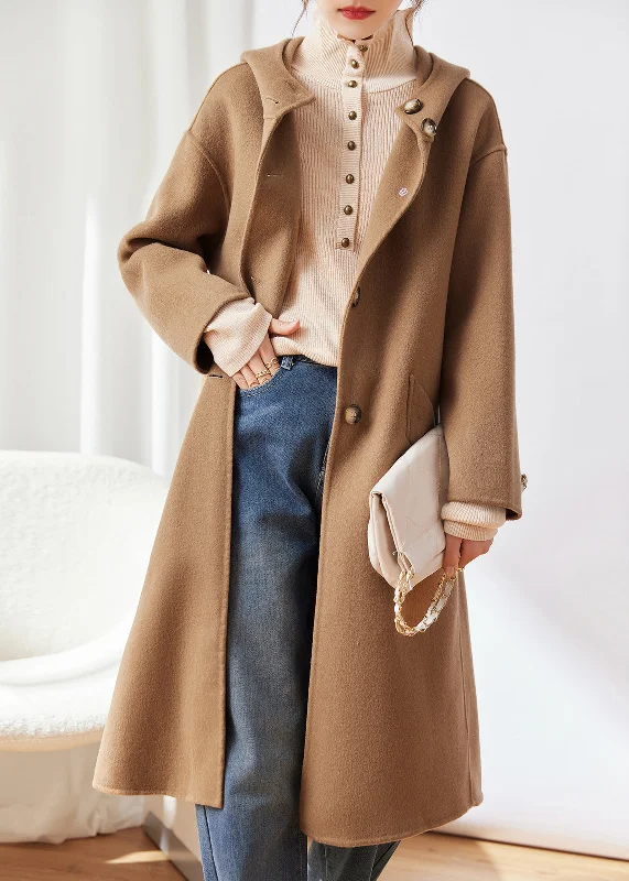 Hooded women's puffer coats in neon colors for high - visibility sportsClassy Khaki Pockets Button Patchwork Woolen Hoodies Coat Winter Hooded women's puffer coats in neon colors for high - visibility sportsClassy Khaki Pockets Button Patchwork Woolen Hoodies Coat Winter